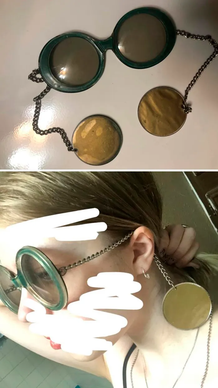 Gafas de sol antiguas con cadena. Me están enormes