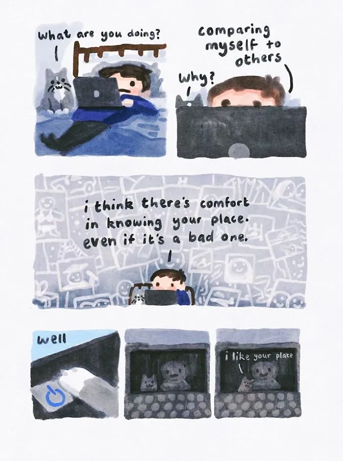 Artist Draws Wholesome Watercolor Comics Where A Cat Is Giving Out Mental Health Advice (20 Pics)