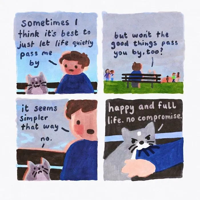 Artist Draws Wholesome Watercolor Comics Where A Cat Is Giving Out Mental Health Advice (20 Pics)