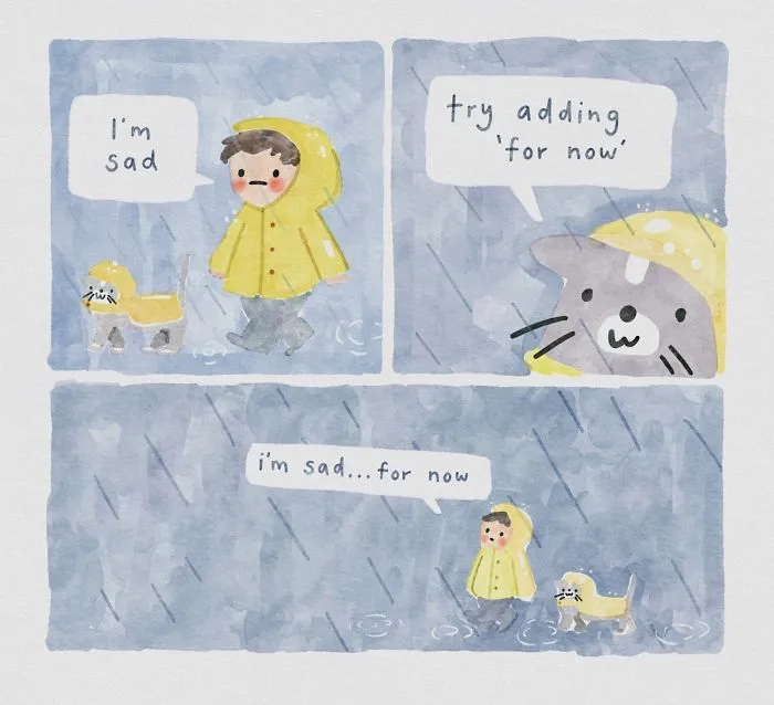 Artist Draws Wholesome Watercolor Comics Where A Cat Is Giving Out Mental Health Advice (20 Pics)