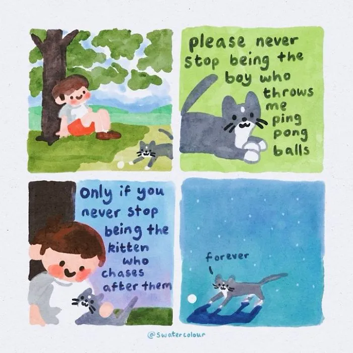 Artist Draws Wholesome Watercolor Comics Where A Cat Is Giving Out Mental Health Advice (20 Pics)