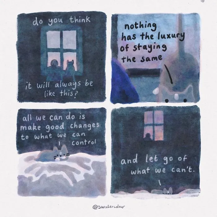 Artist Draws Wholesome Watercolor Comics Where A Cat Is Giving Out Mental Health Advice (20 Pics)