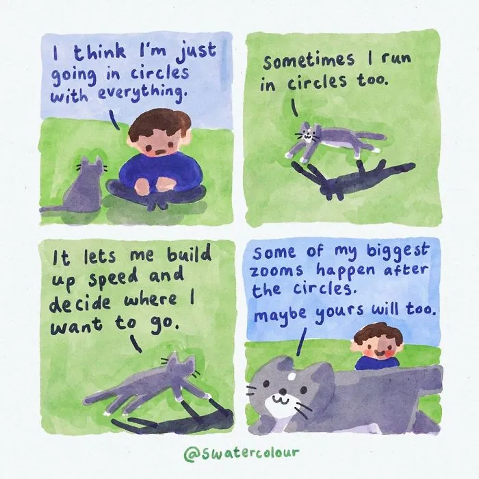 Artist Draws Wholesome Watercolor Comics Where A Cat Is Giving Out Mental Health Advice (20 Pics)