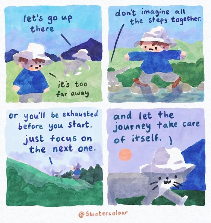 Artist Draws Wholesome Watercolor Comics Where A Cat Is Giving Out Mental Health Advice (20 Pics)