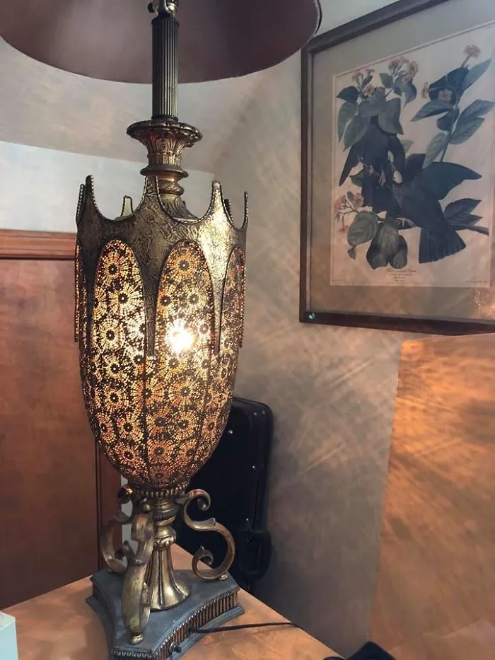 I Call It My Queen Lamp. Best Part Is The Bottom Cut Out Design Makes A Cool And Cozy Pattern On The Wall At Night. $5. Thanks Goodwill