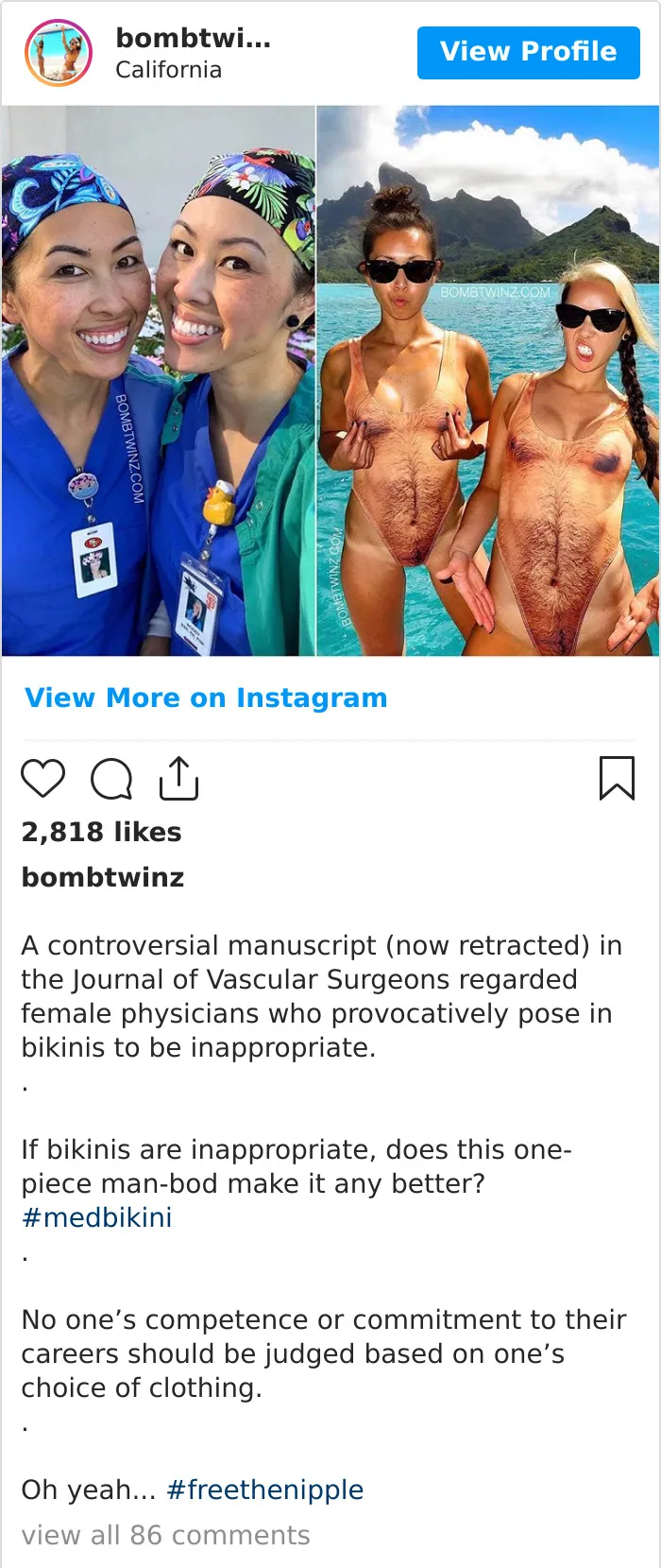 Female Medical Professionals Are Posting Pics Of Them Wearing Bikinis Vs. Work Clothes To Shame Sexist Study
