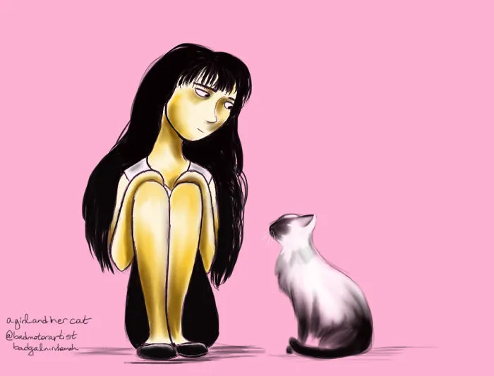 A Girl And Her Cat