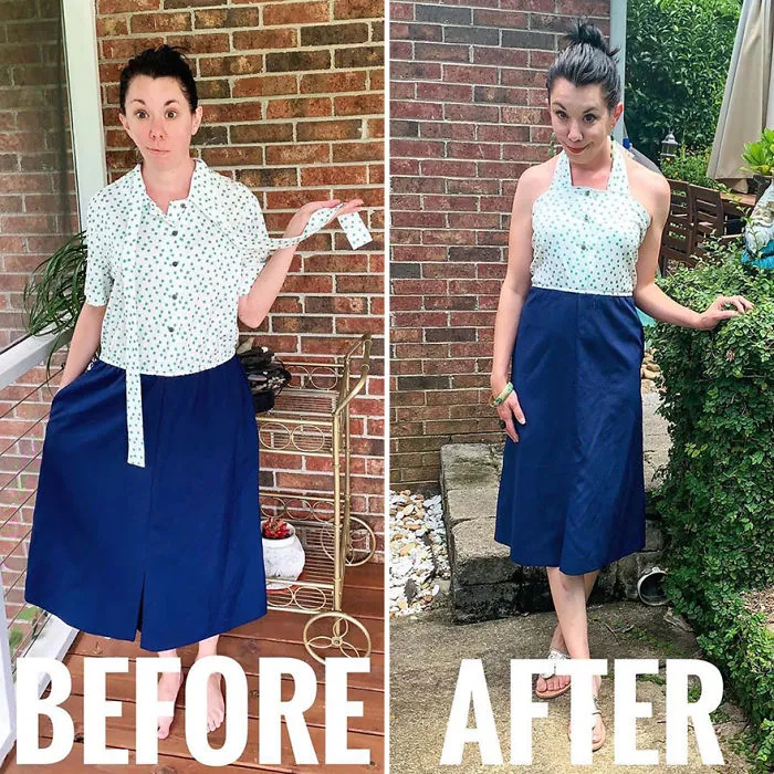 Esta mujer transforma ropa de segunda mano en un elegante vestuario (30 fotos)