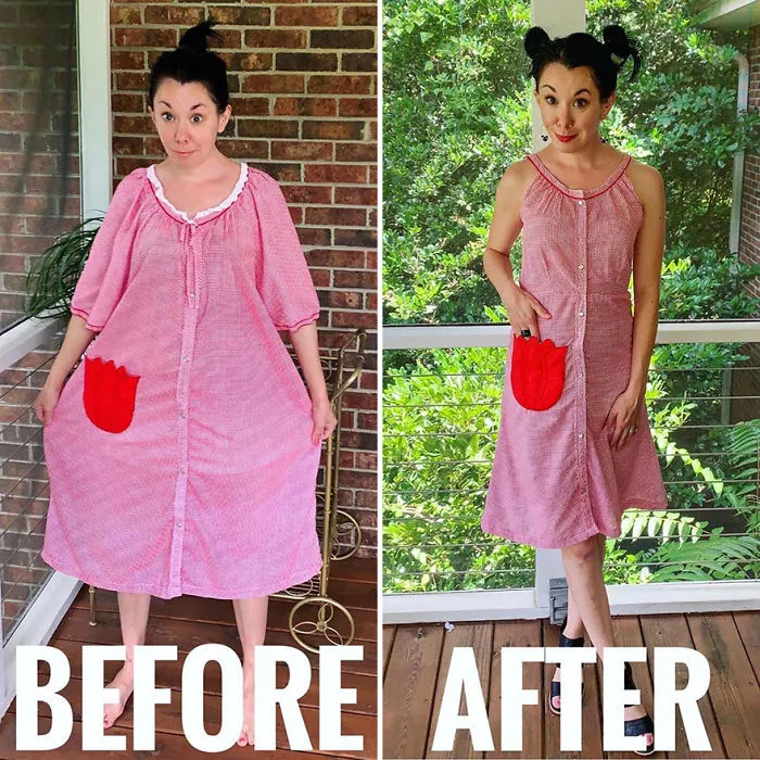 Esta mujer transforma ropa de segunda mano en un elegante vestuario (30 fotos)