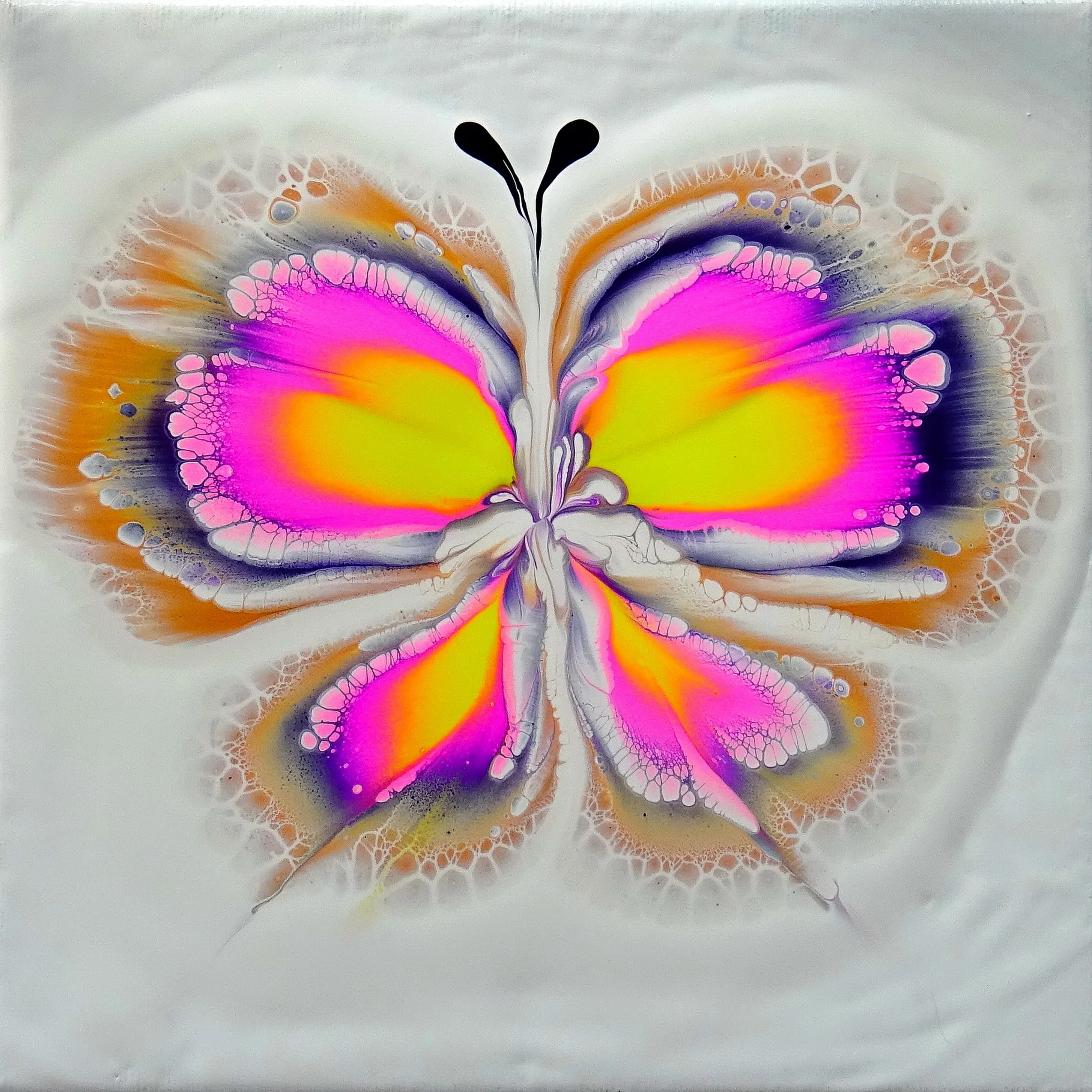 Butterfly ~ Bottle Bottom Reverse Dip With Paper Napkin ~ Acrylic Pour Painting