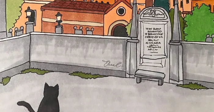 After Lockdown, I Was Happy To Explore Rome Again So I Drew These 19 Illustrations Of My Cat Walking Around The City