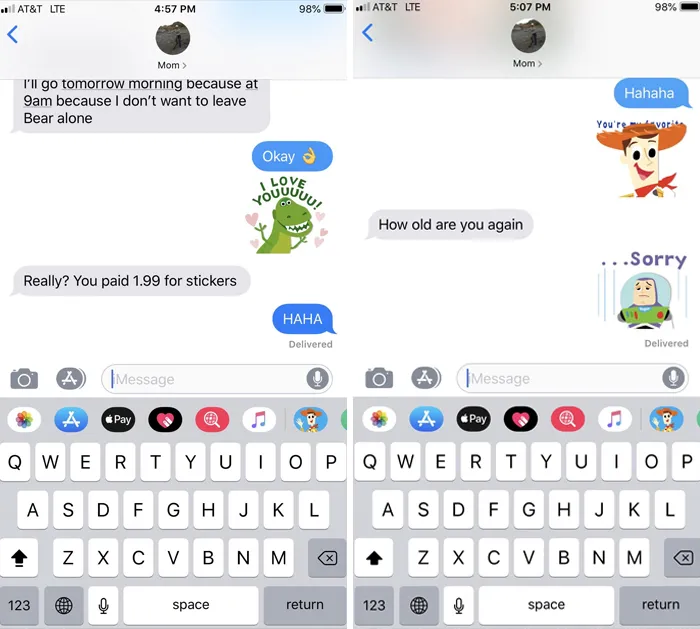 "When my mom roasted me for having the toy story sticker pack"