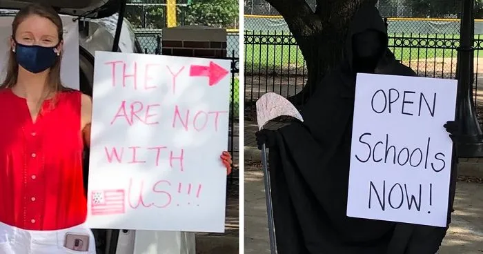 Grim Reapers Join Protesting "Karens" Who Want To Send Their Kids Back To School