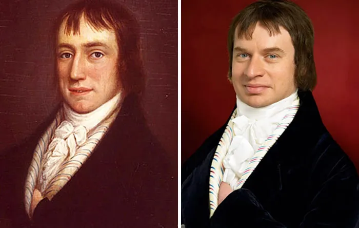William Wordsworth (Iz.), 1798, y Tom Wontner (De.), su 3 veces bisnieto