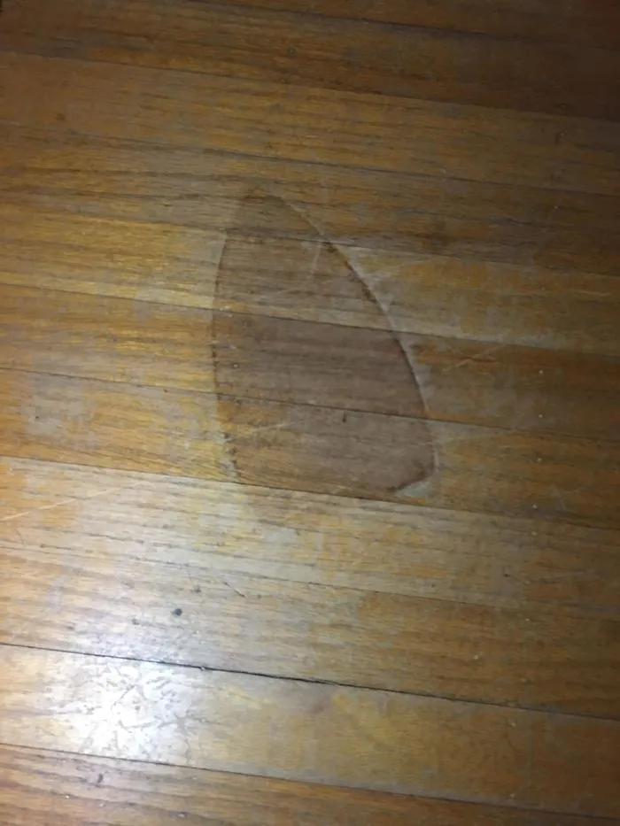 Quité la moqueta de mi cuarto y encontré una forma de plancha en la madera del suelo