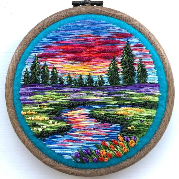 Artist Combines Her Love Of Color And Embroidery To Hand-Stitch Beautiful Landscapes (30 Pics)