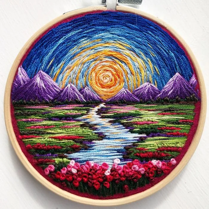Artist Combines Her Love Of Color And Embroidery To Hand-Stitch Beautiful Landscapes (30 Pics)