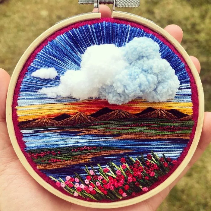 Artist Combines Her Love Of Color And Embroidery To Hand-Stitch Beautiful Landscapes (30 Pics)