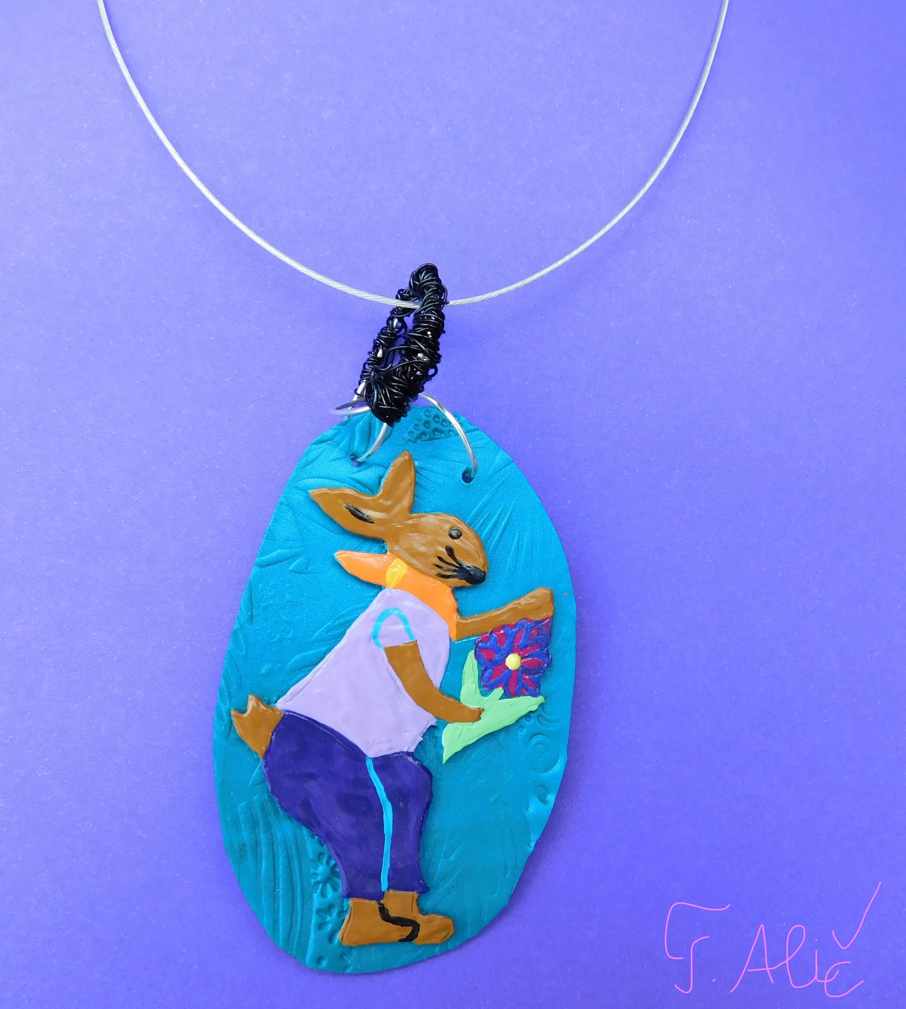 Handmade Necklace: Bunny With Flowers