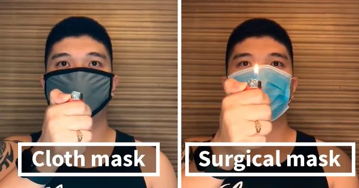 Guy Uses 6 Types Of Masks To Help People Understand The Differences Among Them When Coughing Or Sneezing