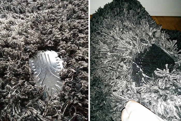 Se ha caido la plancha caliente sobre la alfombra sintética y ha quedado un molde perfecto