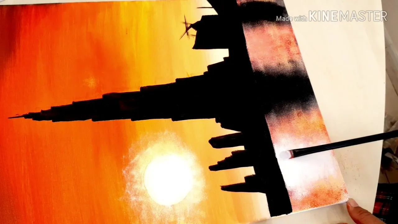 Burj Kahlifa Painting/Painting Of A Worlds Tallest Building At Sun Set Time.