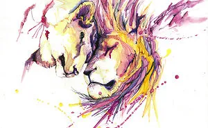 Two Lovely Lions Which I Painted With Watercolor And Ink
