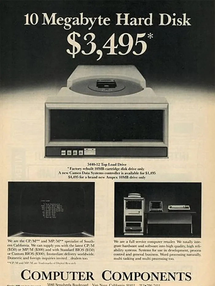10 Megabyte Hard Drive: $3,500