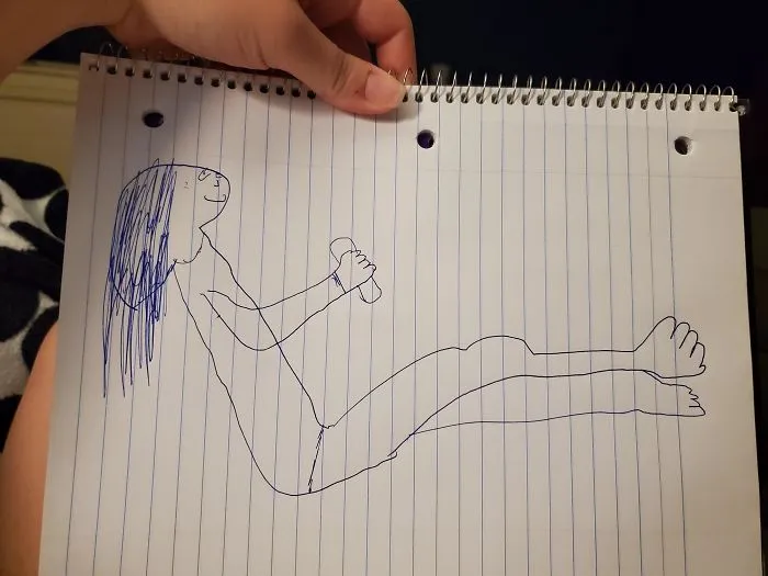 Mi marido dijo "estate quieta, voy a intentar dibujarte" y luego me enseñó esto. Casi me parto de risa