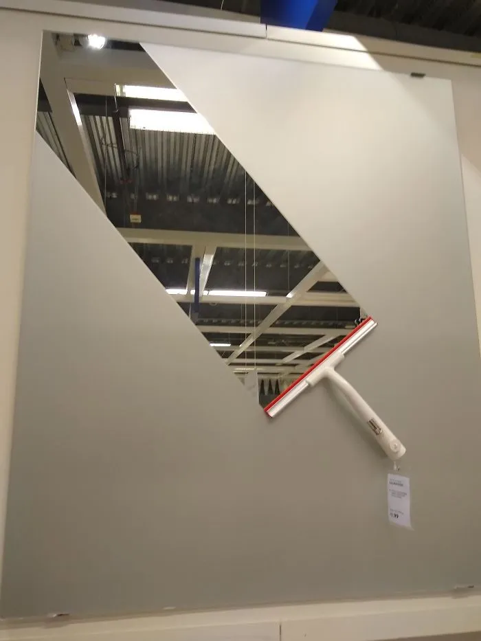 This Frosted Mirror Display For A Squeegee At IKEA