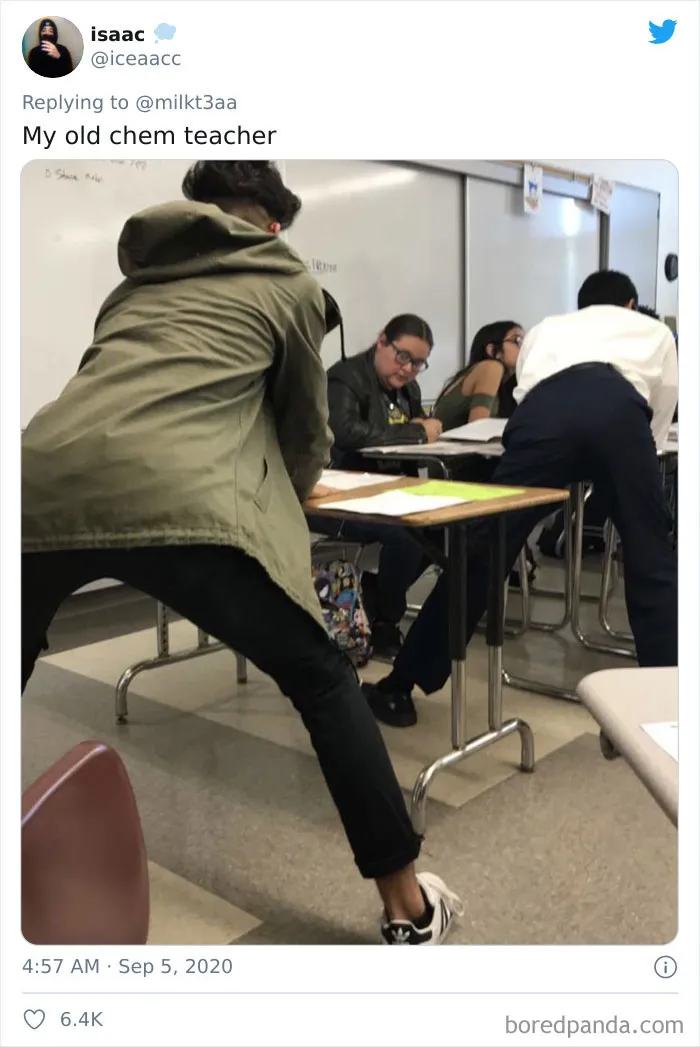 Students Are Sharing Pics Of Teachers Leaning Over And Sitting In The Weirdest Positions In Class (26 Tweets)