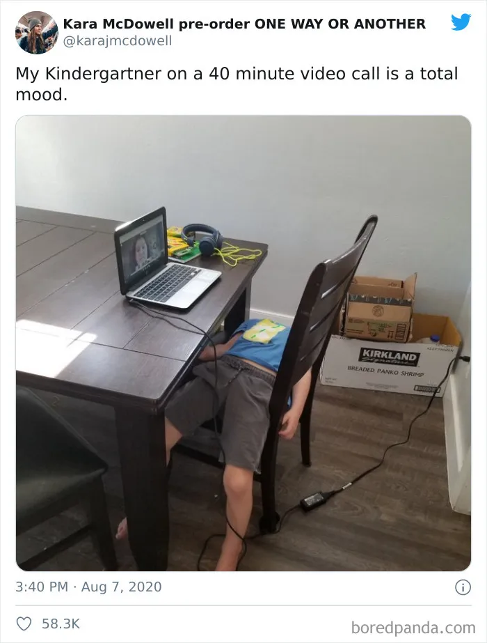 Mi hijo en preescolar durante una video llamada de 40 minutos es totalmente mi estado de ánimo
