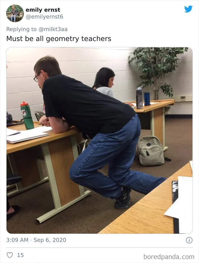 Students Are Sharing Pics Of Teachers Leaning Over And Sitting In The Weirdest Positions In Class (26 Tweets)