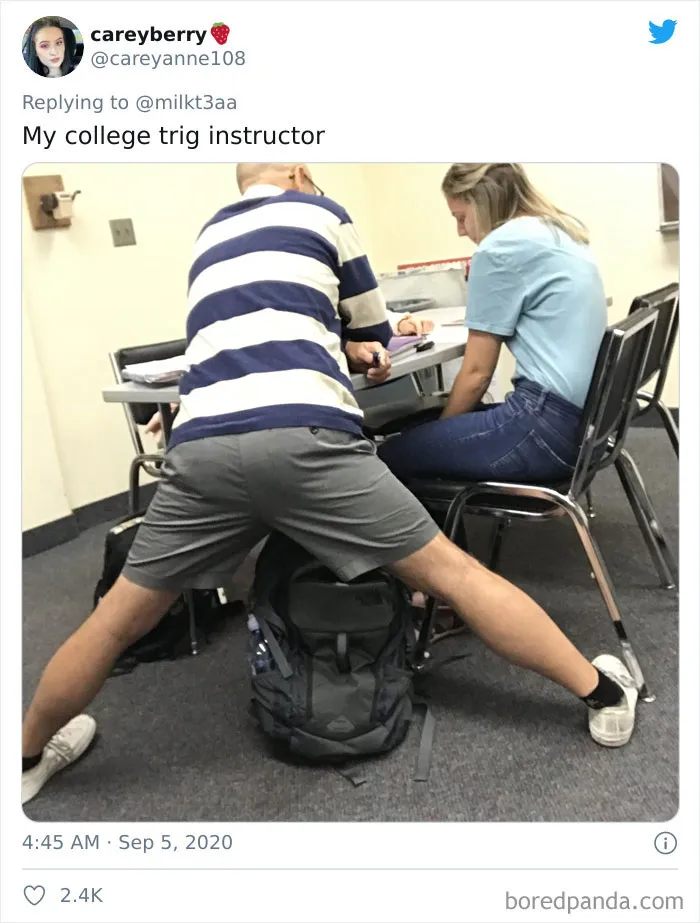Students Are Sharing Pics Of Teachers Leaning Over And Sitting In The Weirdest Positions In Class (26 Tweets)