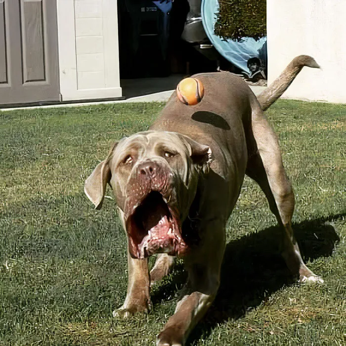 Este perro intenta atrapar una pelota