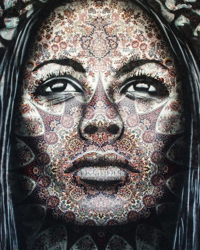 I Use Traditional Persian Rugs As Canvas To Spray-Paint Female Portraits (61 Pics)