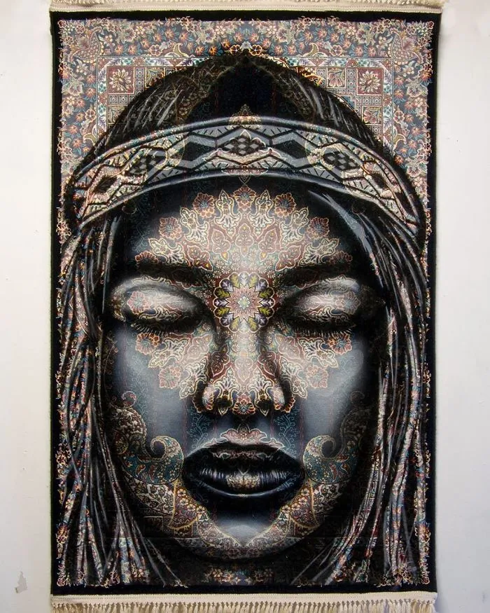 I Use Traditional Persian Rugs As Canvas To Spray-Paint Female Portraits (61 Pics)