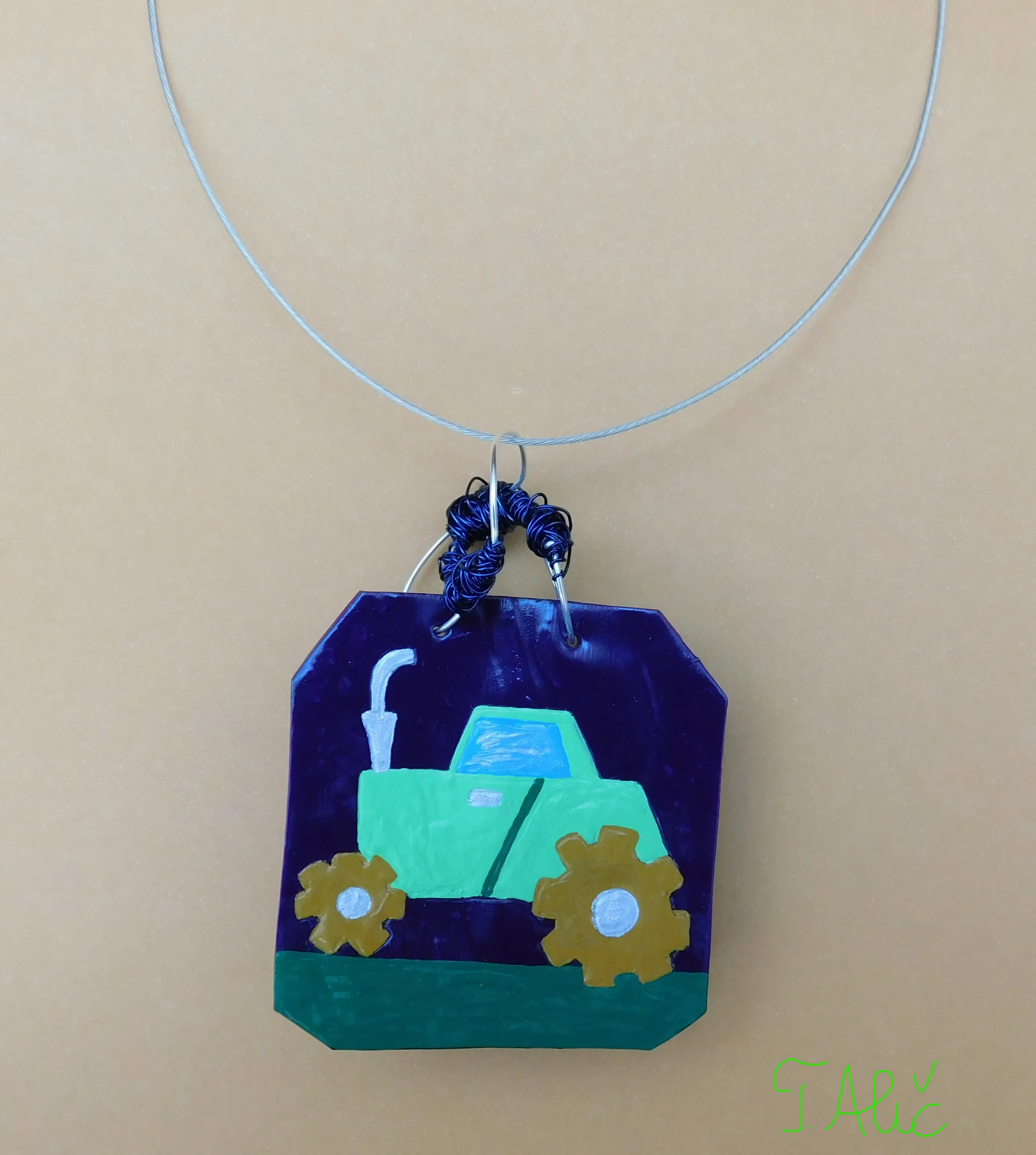 Handmade Necklace: Tractor