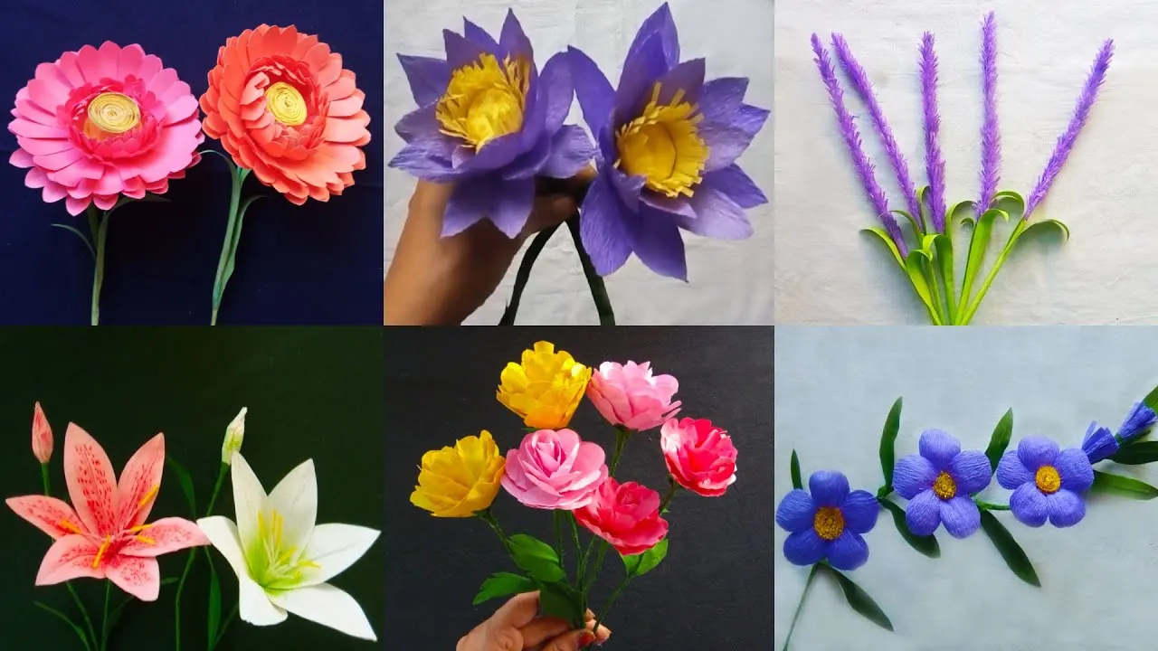 6 Easy Paper Flowers | Flower Making DIY | Paper Crafts Ideas