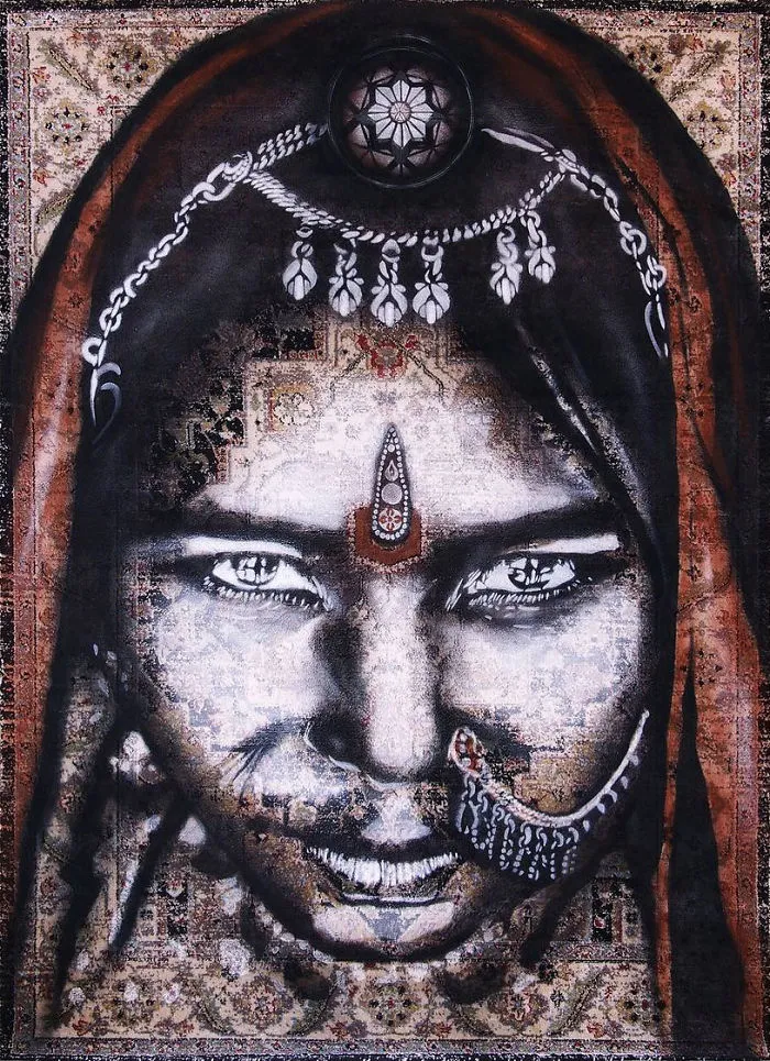 I Use Traditional Persian Rugs As Canvas To Spray-Paint Female Portraits (61 Pics)