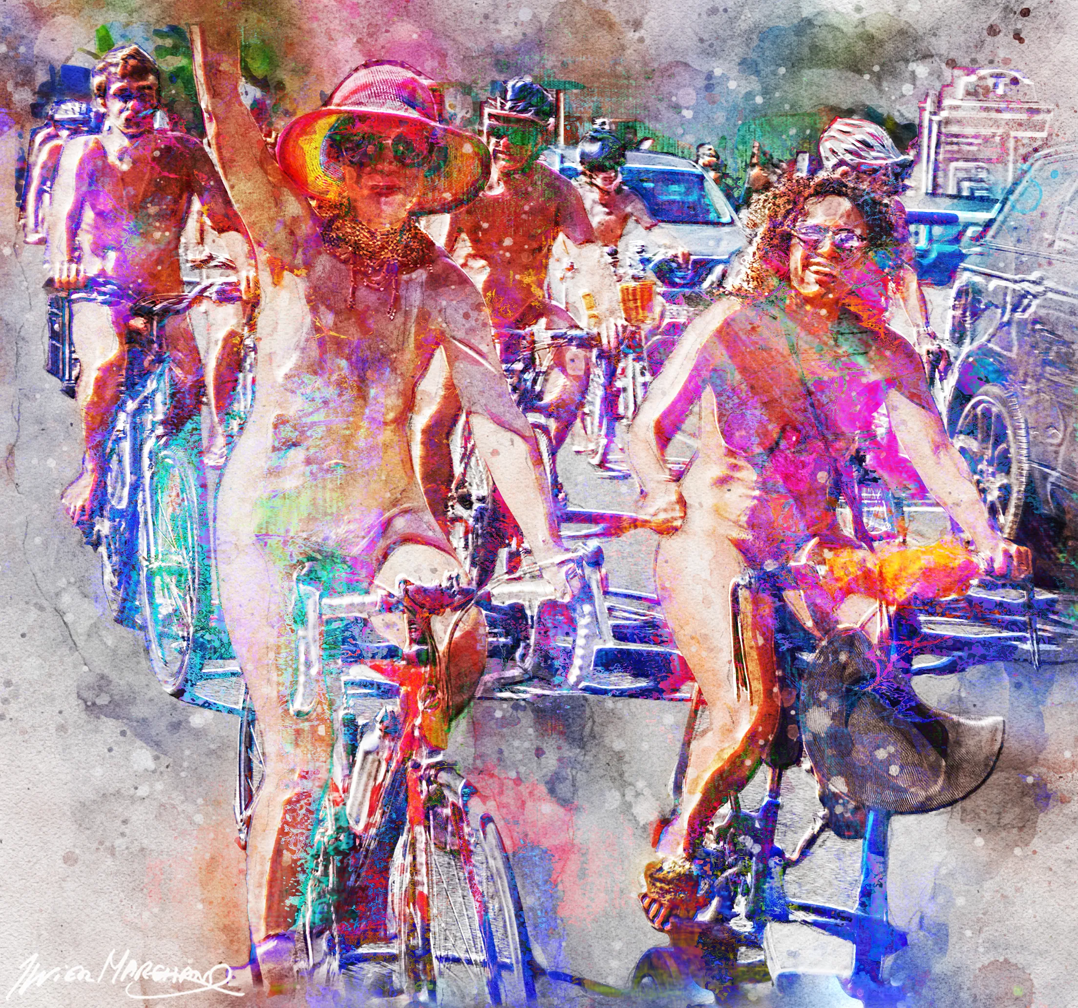 Naked Cyclists Parade Through The Streets Of Paris On Sunday