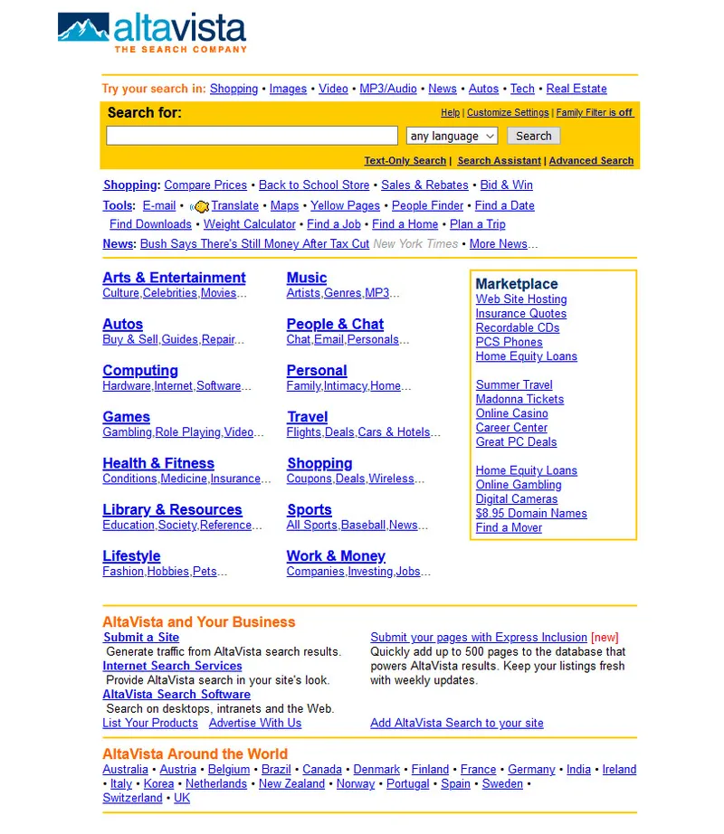 The Search Engines About Twenty Years Ago