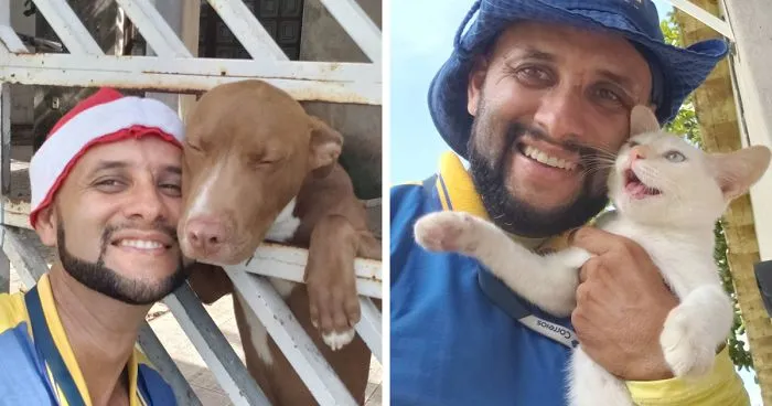 Este cartero se hace selfies con todos los animales que conoce mientras trabaja (30 fotos)