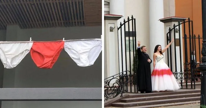 Belarus Authorities "Ban" White-Red-White Belarusian Flag, People Respond By Recreating Colors Of The Flag With Random Objects (9 Pics)