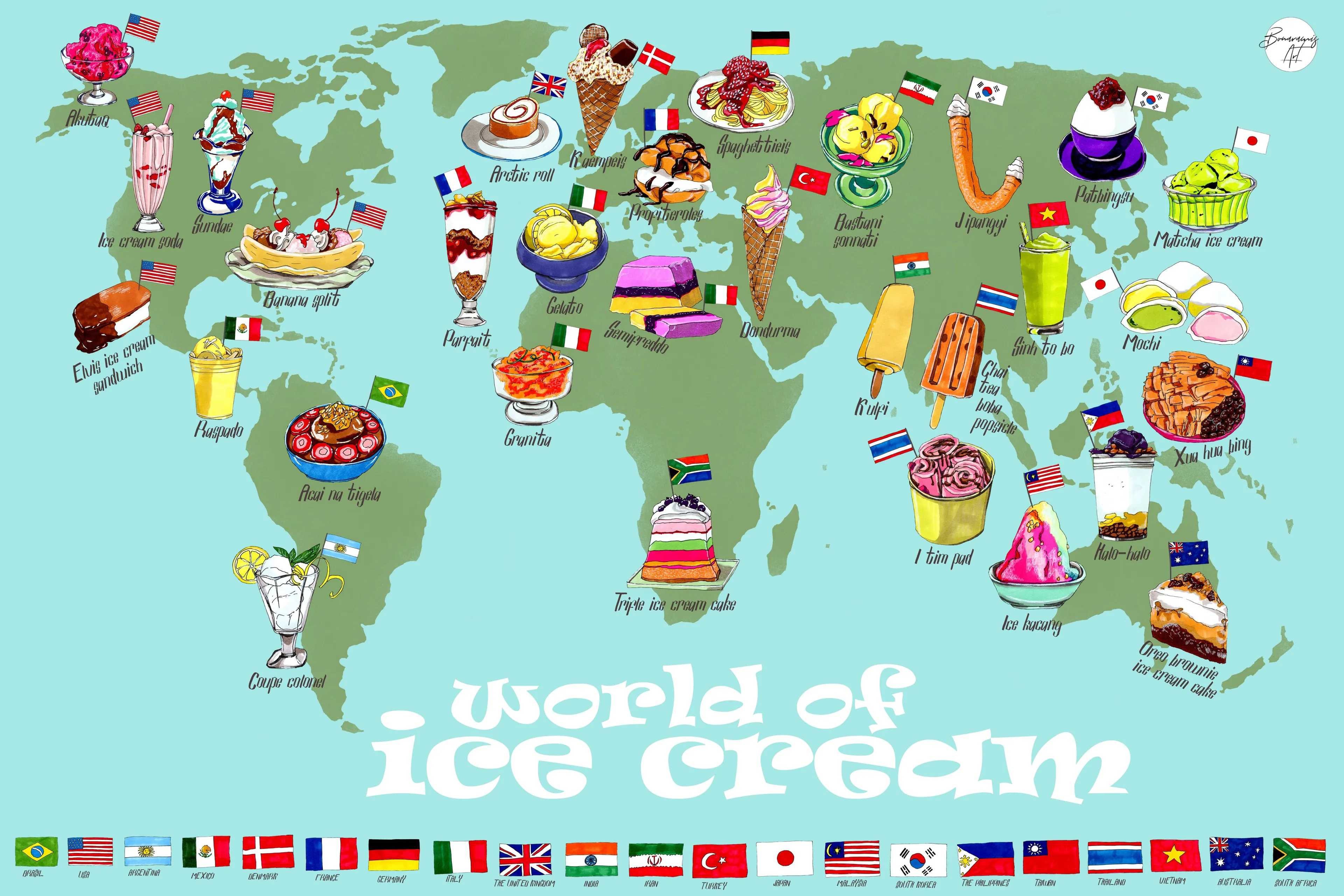 I Drew A Map Of Ice Cream Desserts Of The World