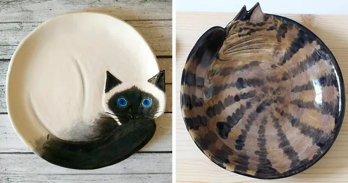 No Cat Lover Will Be Able To Resist These Cozy Curled-Up Cats As Decorative Ceramic Plates (13 Photos)