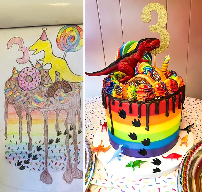 When Your 3-Year-Old Asks For A Rainbow Dinosaur Donut Party You Comply. I Drew The Design And Had It Made By A Local Baker