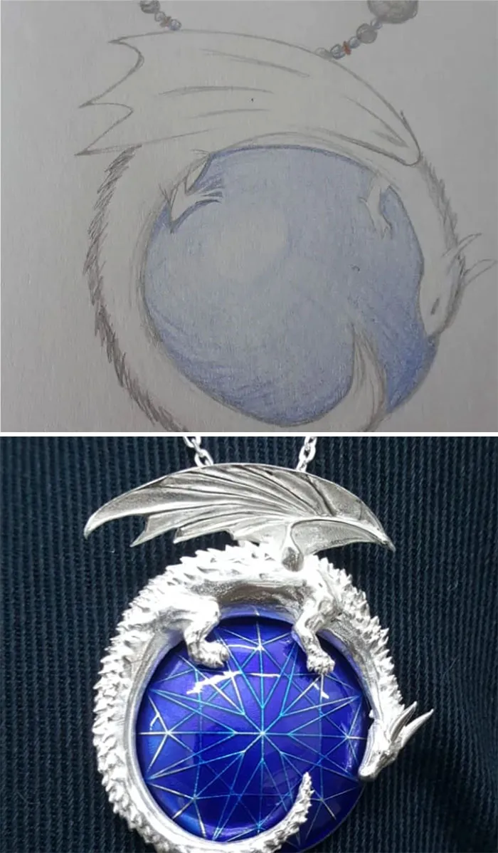 Client's Sketch For Pendant vs. Finished Pendant. Expectations Surpassed