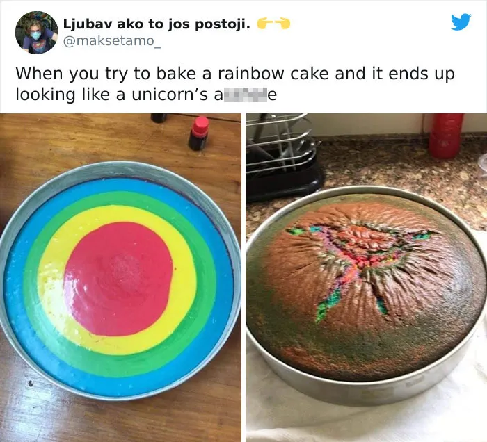 Cuando intentas hacer una tarta arco iris y acaba pareciendo el ojete de un unicornio