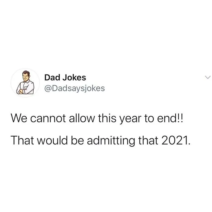 Dad joke tweet about the year 2020, highlighting humorous wordplay with numbers.